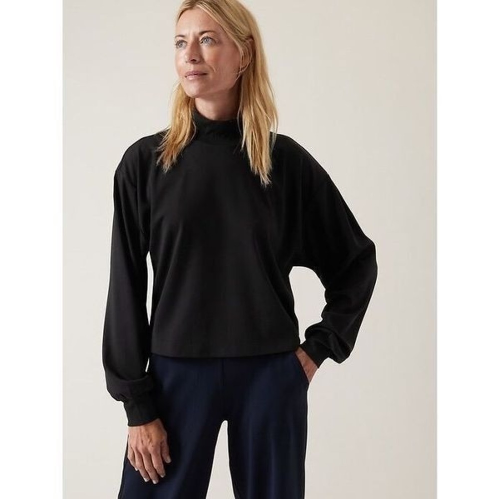 Athleta Venice Sweatshirt‎ Funnel Neck Black Long Sleeve Size Small